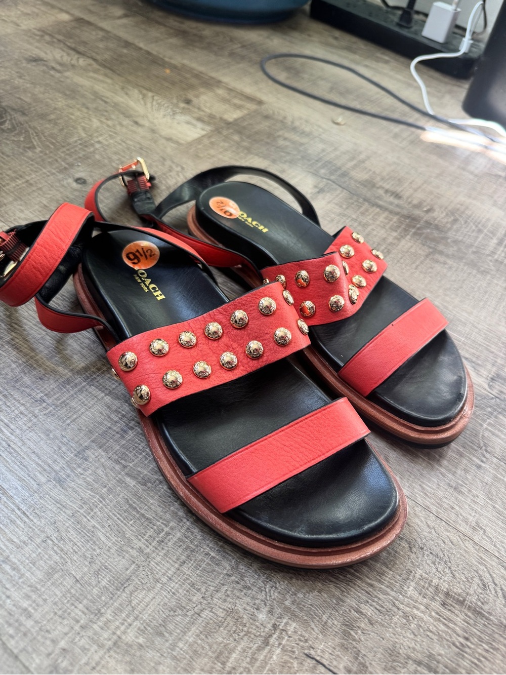Coach Dannie Tumbled Leather Studded Sandal